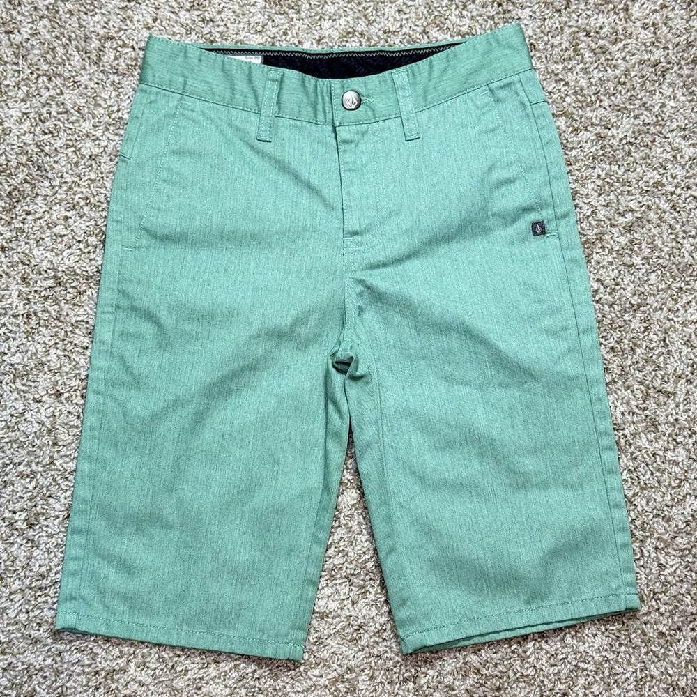 Volcom Boys 26 Vmonty Chino Shorts Green Skate Casual Youth 2013 Adjustable